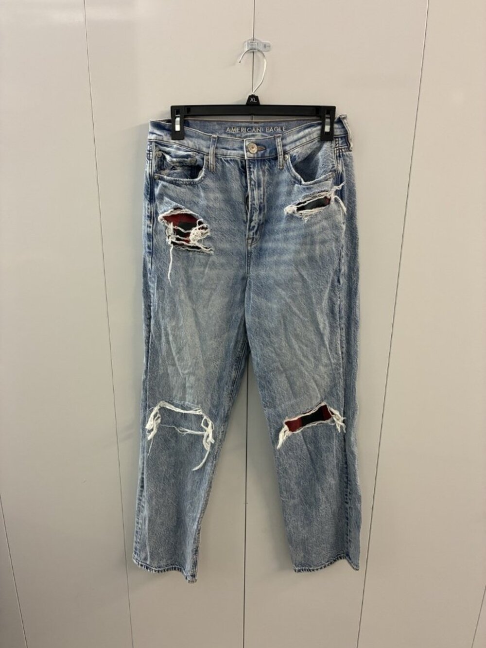 American Eagle Jeans Womens 8‎ Blue Highest Rise 90s Boyfriend Ripped Light Wash